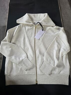 Varley Ivory Marl Zip-Through Sweat with Gold Hardware